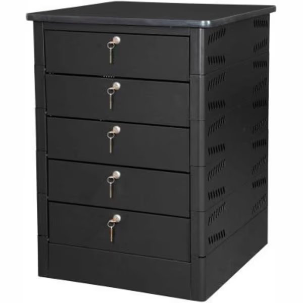 Datum TekStak Laptop Storage Locker W/ Laminate Top, 5 Bays, Key Lock, Black, Datum Filing Systems, Mfr#: TEKS5-K-LT-T25-L1595-60